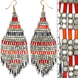 Dangle Earrings Cube Beads Tubes Silver Gold Orange Red Ger785