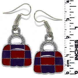 Earrings Lady's Purse Bag Metallic Silver Red Purple Tone Ger798