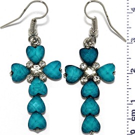 Dangle Earrings Cross Crucifix Heart Bead Stone Turquoise Ger809