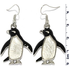 Penguin Mother Of Pearl Shell Earrings Black White Ger816