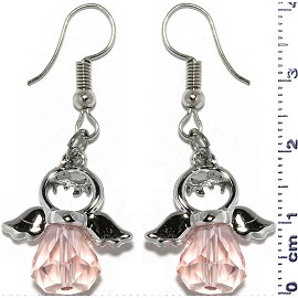Dangle Earrings Crystal Religious Baby Angel Pink Silver Ger829