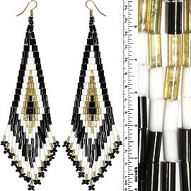 Dangle Earrings Beads Tubes Black White Gold Tone Ger839