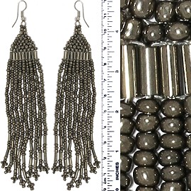 Dangle Earrings Beads Tubes Gray Silver Tone Ger844
