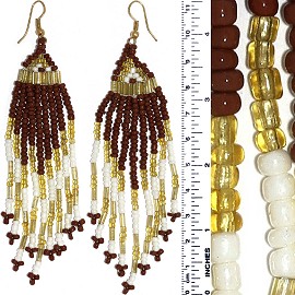 Dangle Earrings Beads Tubes Brown White Gold Tone Ger852