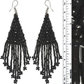 Dangle Earrings Beads Tubes Black Silver Tone Ger859