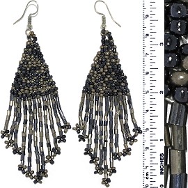 Dangle Earrings Beads Tubes Dark Gray Graphite Silve Tone Ger861