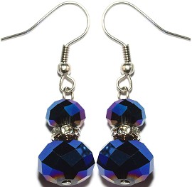 Crystal Earrings Round Solid Dark Blue Aura Ger867
