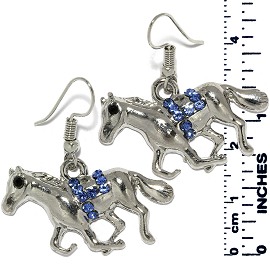 Earrings Horse Rhinestones Silver Tone Light Blue Ger887
