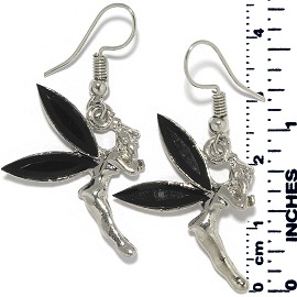 Earrings Fairy Obsidian Crystal Silver Tone Black Ger891