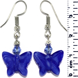 Butterfly Glass Earrings Cobalt Blue Silver Tone Ger925