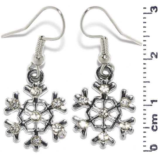 Christmas Snowflake Rhinestones Earrings Silver Tone Ger928