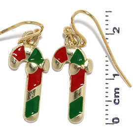 Christmas Candy Cane Earrings Gold Green Red Tone Ger935