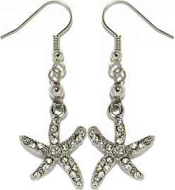 Rhinestone Earrings Starfish Silver Ger943