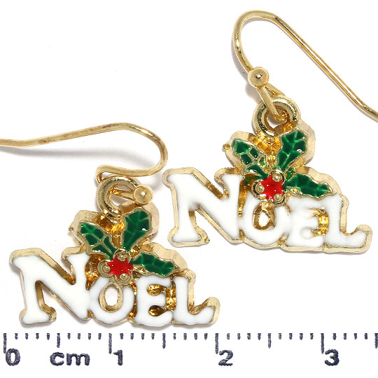 Christmas NOEL Mistletoe Earrings Gold Red White Ger953