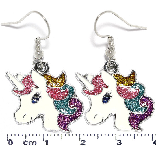 Unicorn Cartoon Head Glitter Sparkle Earrings Multi Color Ger961