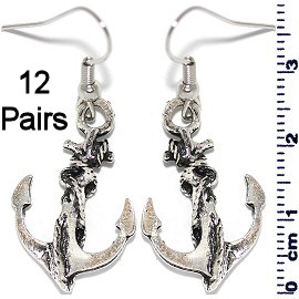 12 Pairs Ship Anchor Rope Earrings Silver Metallic Ger963