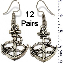 12 Pairs Ship Anchor Neat Rope Earrings Silver Metallic Ger964