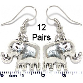 12 Pairs Elephant Earrings Frost Light Silver Metallic Ger968