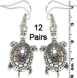 12 Pairs Sea Turtle Animal Earrings Silver Metallic Ger971