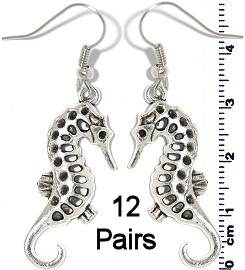 12 Pairs Seahorse Fish Earrings Silver Metallic Ger972