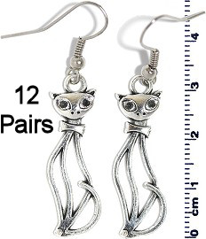 12 Pairs Siamese Cat Feline Earrings Silver Metallic Ger973
