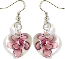 Glass Earrings Flower Heart Clear Purple Ger998