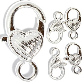 5pc 26x14x7mm Lobster Claw Heart Silver White JF002