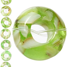18pc 15x7mm, 6mm Hole Shell Glass Spacer Lime Green JF1104