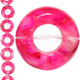 18pc 15x7mm, 6mm Hole Shell Glass Spacer Hot Pink JF1112