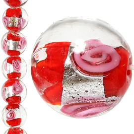 25pc 12mm Glass Bead Spacer Rose Silver Red JF1130