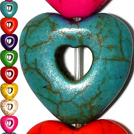 16pc 25x25x8mm Earth Stone Heart Hole Spacer Mix Color JF1202
