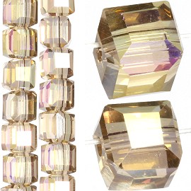 98pc 6mm Crystal Cube Bead Spacer Light Tan Gold Aura JF1346