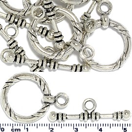 6 Pairs Connecting Ends Clasp Toggle Circle Silver JF1401