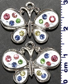 2pc Rhinestone Spacer Butterfly White Multi Color JF1475