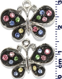 2pc Rhinestone Spacer Butterfly Black Multi Color JF1476