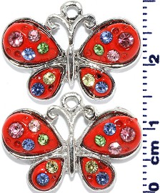 2pc Rhinestone Spacer Butterfly Red Multi Color JF1477