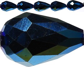 50pcs Crystal Teardrop Spacers 16x10mm Blue Dark Solid JF151