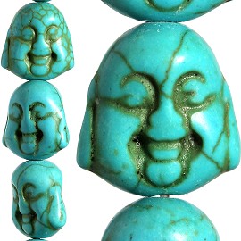 26pc 15x14x10mm Earth Stone Spacer Buddha Head Turquoise JF1597
