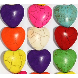 16pc 24x24x9mm Earth Stone Heart Bead Mix Colors JF1757