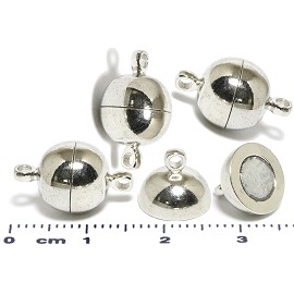 4 Pairs Round Bead Magnetic Ends Clasp Silver Tone JF2001