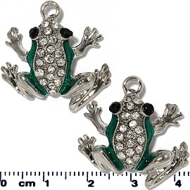 2pcs Frogs Rhinestones Gray Silver Green Teal JF2032