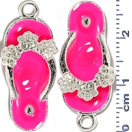 2pcs Flower Sandals Dangle Spacers Silver Hot Pink JF2230
