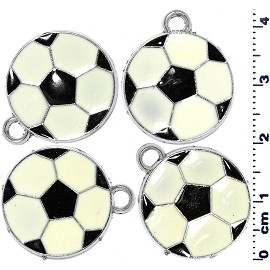 4pcs Flat Soccer Ball Jewelry Part Dangle Spacers White JF2232