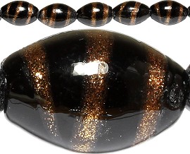 20pc 18x12mm Football Shape Glass Spacer Black Gold JF445