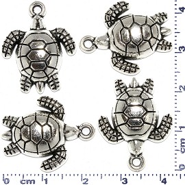 4pcs Metallic Pendant Sea Turtle Spacer Silver Tone Color JF470