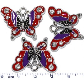 3pcs Metallic Pendant Butterfly Rhinesto Spacer Red Purple JF482