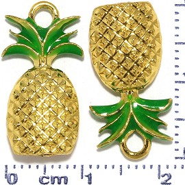 2pcs Metallic Pendant Pineapple Spacer Green Gold Tone JF492