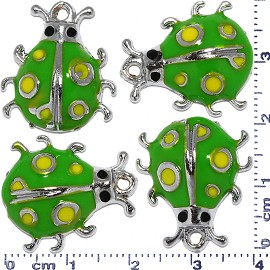 4pcs Metallic Pendant Ladybug Spacer Silver Green Yellow JF585