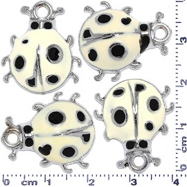 4pcs Metallic Pendant Ladybug Spacer Silver White Black JF594
