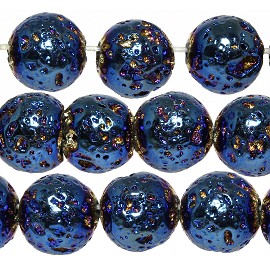 46pcs 9mm Shiny Lava Beads Non-porous Dark Blue JF633